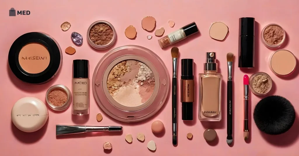 Makeup essentials flat lay