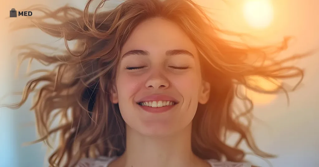 Healthy hair glowing woman