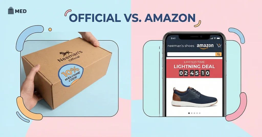 Neeman's shoes Amazon vs official site comparison showing pricing deals discounts and buying options